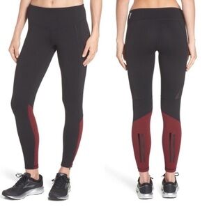 Zella Black and Burgundy Gossip Ankle Zip Leggings